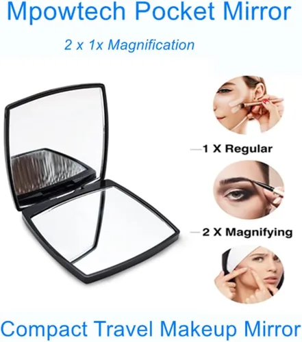 Miniatura 3 de Espejo de tocador compacto de moda para mujer, elegante espejo compacto pequeño de 2 x 1 x aumento, espejo de maquillaje plegable de doble cara