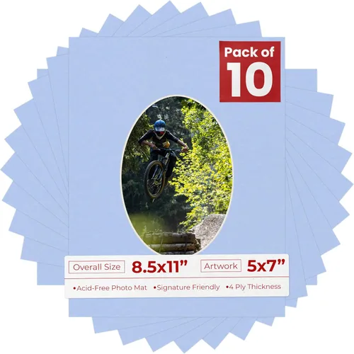 Miniatura 32 de Tapete de 8.5 x 11 pulgadas con corte biselado para fotos de 5 x 7 pulgadas, diseño ovalado, color azul bebé, sin ácidos, mate para proteger tus