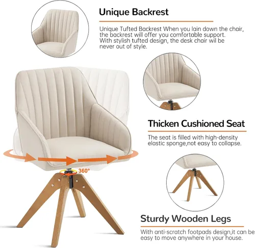 Miniatura 4 de Furniliving Silla Giratoria de Acento Moderna de Mediados de Siglo para Sala de Estar, Silla de Escritorio de Madera con Brazos, Sillas con Brazos