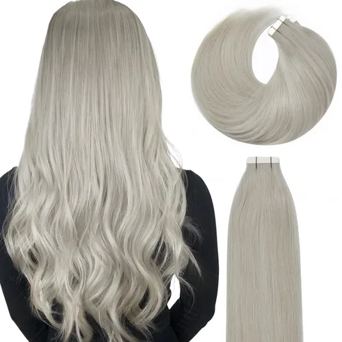 Miniatura 10 de Lacer Extensiones de cabello humano con cinta, cabello humano castaño mezclado con marrón oscuro con raíces de color marrón oscuro, invisible