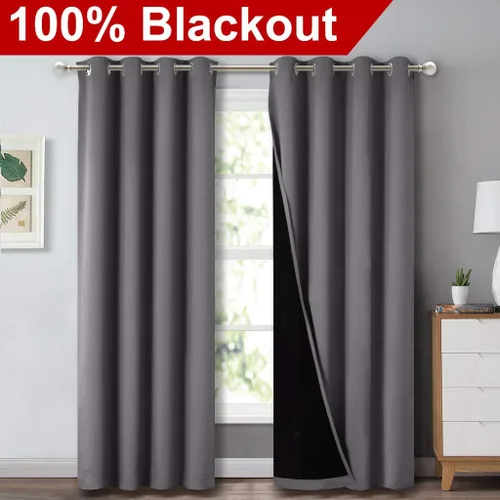 Miniatura 2 de NICETOWN Cortinas de oscurecimiento completo, par de cortinas opacas con ahorro de energía y bloqueo de ruido para ventana del comedor, con Gris