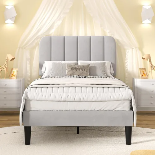 Miniatura 39 de VECELO Marco de Cama Tapizada Tamaño Full con 4 Cajones y Cabecero, Marco de Cama Plataforma de Almacenamiento de Terciopelo, Soporte de Listones