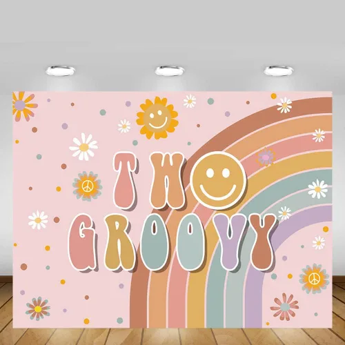 Miniatura 5 de MEHOFOND Groovy One - Telón de fondo bohemio con arco iris para niñas, decoración de cumpleaños para el primer y groovy, fondo de fotografía