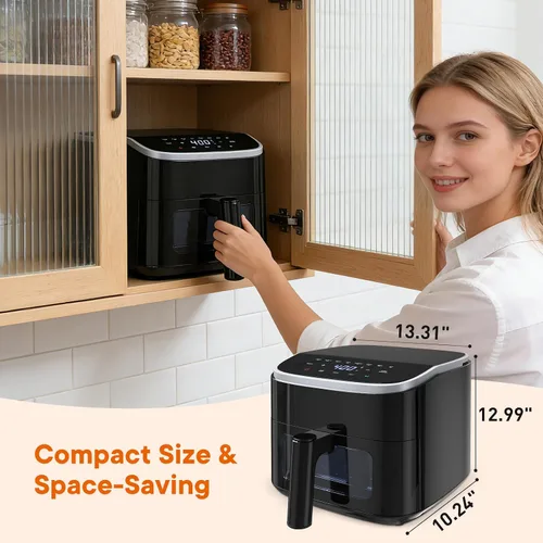 Miniatura 7 de OLIXIS Freidora de aire de 3 cuartos de galón, freidora de aire pequeña con panel táctil digital de PP, temperatura máxima de 400 ℉, protección Negro