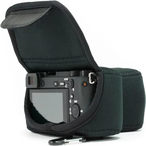 Miniatura 9 de MegaGear MG1499 Sony Alpha A6400, A6500 (0.709-5.315 in) Funda de neopreno ultra ligera para cámara - Negro, piel sintética