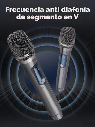 Miniatura 3 de Micrófono inalámbrico, micrófono dual inalámbrico de frecuencia fija recargable, micrófono dinámico de mano, canto de karaoke, DJ de bodas, fiesta