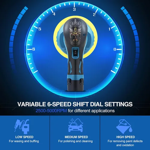 Miniatura 8 de Saker Pulidora Buffer Inalámbrica para Automóvil - Kit de Máquina Encerradora Portátil de 6 Pulgadas con 2x2000mAh Baterías y 6 Velocidades
