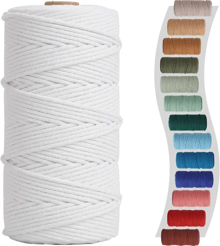 Miniatura 67 de Cordón de macramé de 1/8 pulgadas 220 yardas (200 metros) suministros naturales de macramé, hilo de macramé, cuerda de algodón de color, cuerda