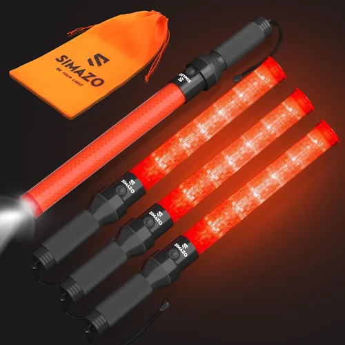 Miniatura 9 de Paquete de 2 varitas de tráfico, varita de control de tráfico de 21 pulgadas con LED blanco en la parte superior, bastón de señal de seguridad