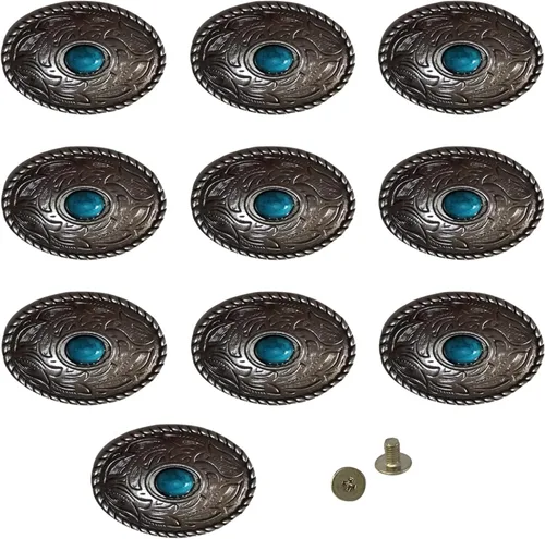 Miniatura 9 de 10 hebillas de cuero ovaladas turquesa turquesa hebilla de metal conchos botón hebillas decorativas para manualidades Negro