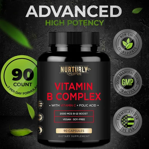 Miniatura 5 de Complejo de vitamina B con vitamina C - Contiene todas las vitaminas B esenciales - B1, B2, B3, B5, B6, B7, B9, B12 y biotina - Súper complejo