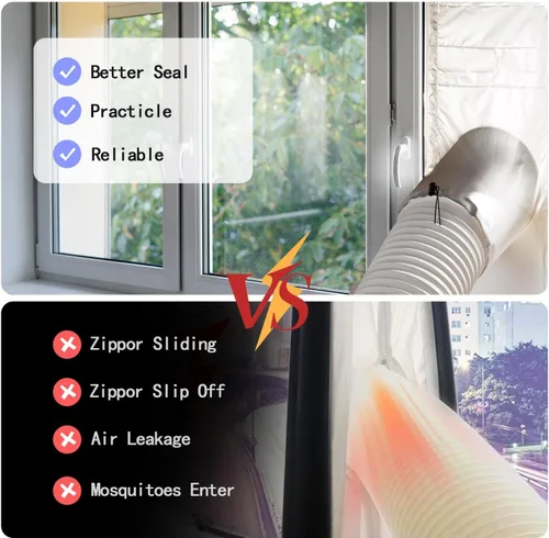 Miniatura 3 de Kit de ventilación portátil para ventana de aire acondicionado (titanio plateado + negro 100% bloque de luz): sello universal grueso portátil