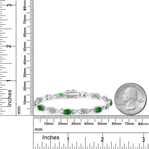 Miniatura 4 de Gem Stone King Pulsera de tenis de plata de ley 925 ovalada verde esmeralda simulada para mujer