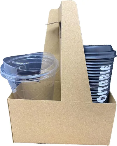 Miniatura 4 de Porta bebidas de cartón Kraft con asa, capacidad para 2 tazas de 12-32 oz. Bebidas Boba café, paquete de caja 250/caja