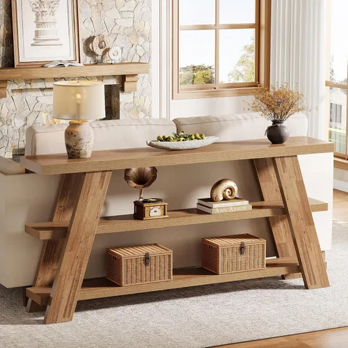Miniatura 3 de Tribesigns - Mesa consola extralarga de 70.9" con almacenamiento, mesa de sofá estrecha de 3 niveles en madera detrás del sofá, mesa de entrada