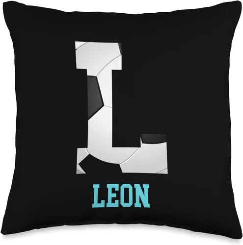 Cojín de fútbol con letras de meta de campo y alfabeto León