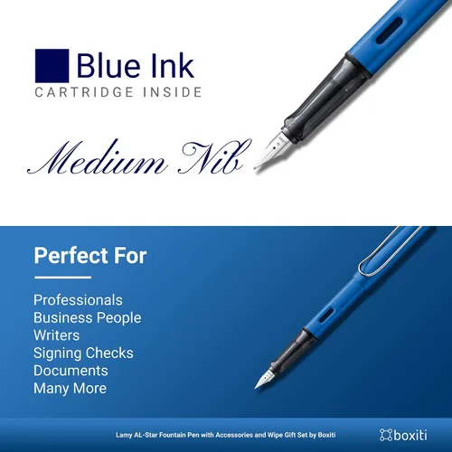 Miniatura 3 de Lamy AL- Star Pen Azul océano Punta mediana 5 cartuchos de tinta negra, convertidor Z28 y toallitas