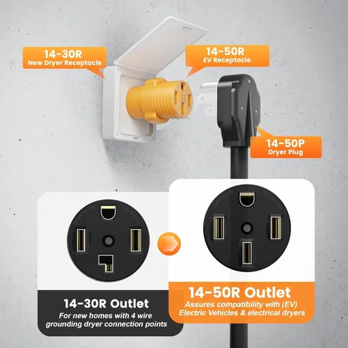 Miniatura 4 de MECMO Adaptador de cargador EV de nivel 2 de 14-30P a 14-50R, adaptador de cargador de secadora de 4 clavijas a cargador EV de 30 A
