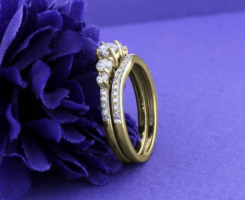 Miniatura 3 de Dazzlingrock Collection Round White Diamond Five Stone Bridal Engagement Ring Matching Band Set for Her (0.45 ctw, Color I-J, Clarity I1-I3) in Gold