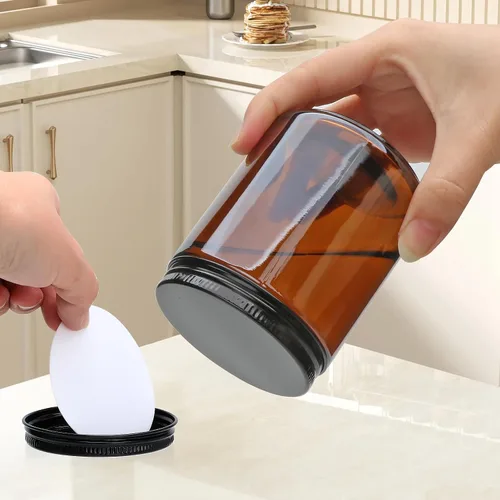 Miniatura 3 de Paquete de 12 tarros de vela de vidrio ámbar de 8 onzas con tapas de metal negras, tarros de vidrio vacíos con tapas herméticas para hacer velas