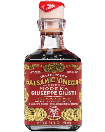 Giusti Vinagre balsámico italiano de Módena IGP – 3 medallas de oro, rico y grueso Gran Deposito Aceto Balsamico di Modena para ensaladas, queso y