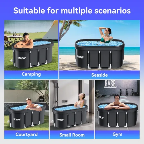 Miniatura 8 de HOROW Bañera de hielo ovalada extragrande para atletas, 100 galones, portátil, para recuperación y terapia de agua fría, bañera de hielo