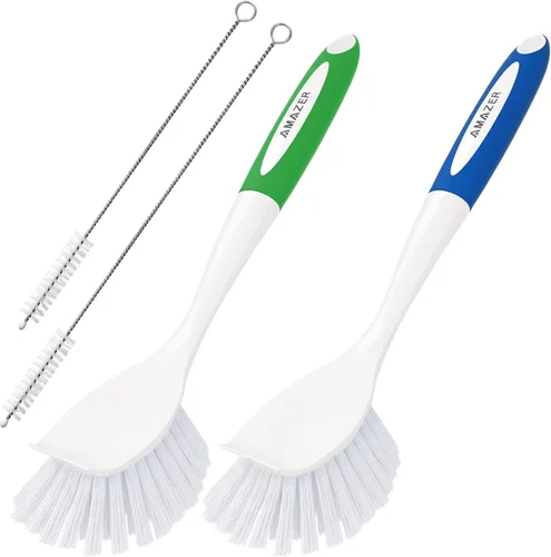 Miniatura 11 de Amazer Cepillo para platos con asa, paquete de 2 cepillos de cocina para limpieza, limpiador de platos con cerdas rígidas para fregadero, ollas