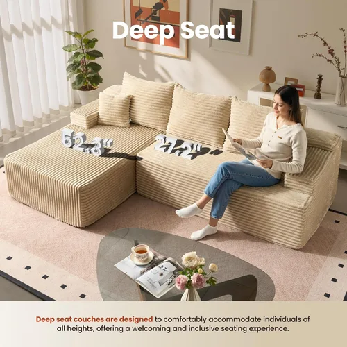 Miniatura 3 de ovios Sofá seccional Cloud de 96 pulgadas con chaise en forma de L, sofá modular moderno con asiento profundo, sofás tapizados para sala de estar