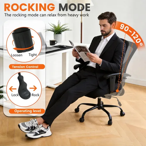 Miniatura 4 de Silla de oficina grande y alta, asiento ancho de 400 libras, silla de computadora con soporte lumbar, brazos ajustables, silla giratoria de malla