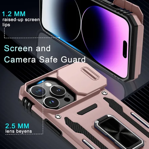Miniatura 36 de DEERLAMN Funda para iPhone Xs Max con funda deslizante para cámara + protector de pantalla, soporte giratorio de anillo de grado militar a prueba