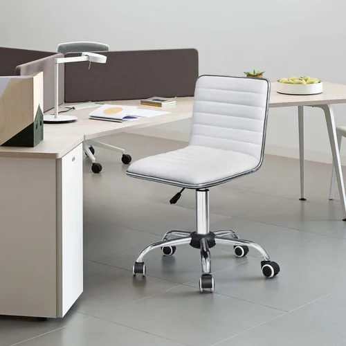 Miniatura 7 de Homall Moderno escritorio de oficina con respaldo bajo ajustable y acanalado sin brazos para escritorio de oficina giratorio de cuero con ruedas