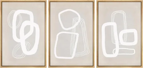 Miniatura 267 de SIGNWIN Lienzo enmarcado para pared, arte con pinceladas de flujo neutro en tonos beige abstractos, ilustraciones, arte moderno, decorativo