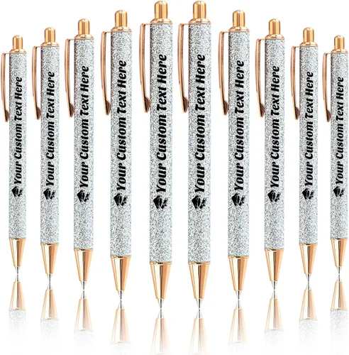 Miniatura 49 de 10 bolígrafos personalizados con purpurina, bolígrafos impresos personalizados a granel, bolígrafos retráctiles de tinta negra para graduación