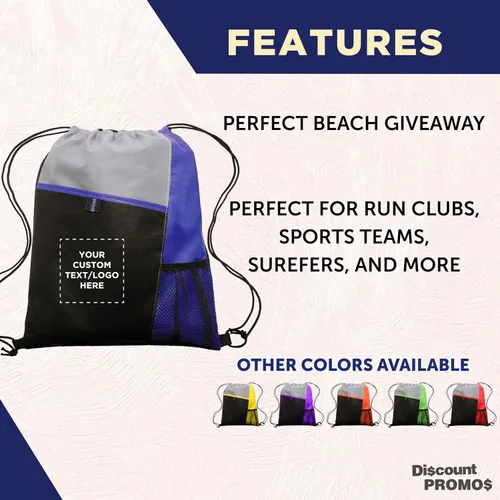 Miniatura 16 de DISCOUNT PROMOS Juego de mochilas con cordón no tejidas personalizadas de 10/50/100, paquete personalizado a granel