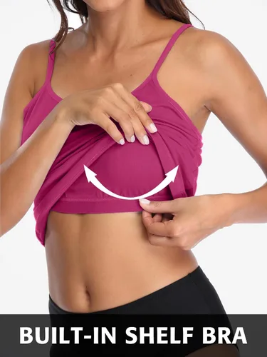 Miniatura 10 de Camisa Attraco de algodón, con tirantes estilo espagueti, con brasier incorporado, 2 paquetes, para mujer