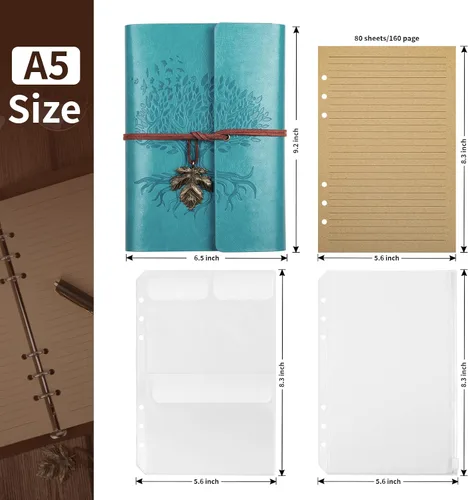 Miniatura 2 de Billtigif Cuaderno de cuero sintético, diario de viaje vintage recargable, diarios de escritura, regalos para mujeres, hombres, adolescentes y Azul