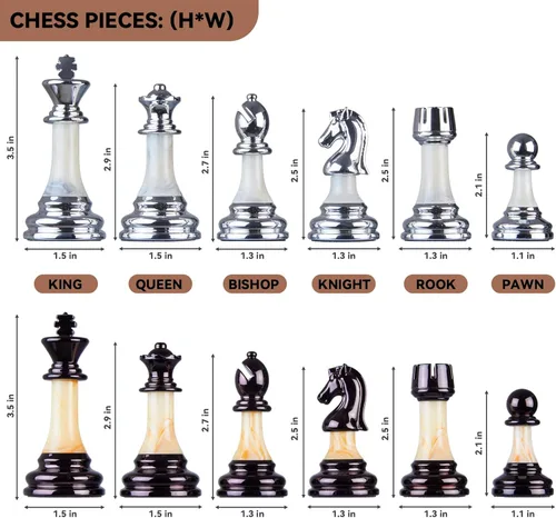 Miniatura 4 de Juego de ajedrez de lujo de 16.5 pulgadas, tablero de ajedrez plegable grande de madera con asa, piezas de ajedrez acrílicas con peso - Rey de 3.5