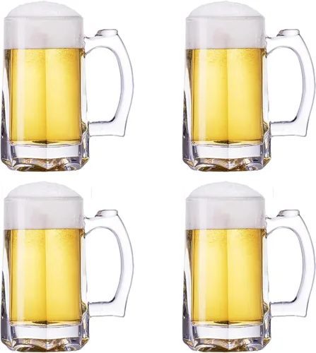 Miniatura 8 de Juego de 2 tazas de cerveza pesadas, tazas de vidrio de 12.5 onzas con asa, vasos de cerveza para congelador, vasos de cerveza de 12.5 fl oz, jarra