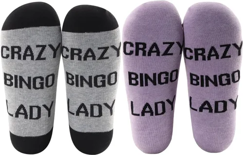 Miniatura 2 de MBMSO Divertidos calcetines de bingo – 2 pares de calcetines de vestir para mujer de bingo loco 2pair Crazy Bingo Señora Gris