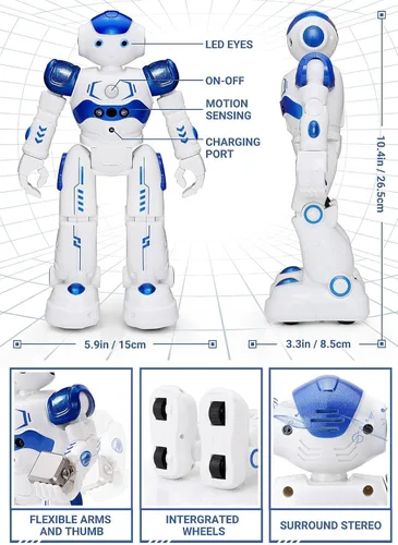 Miniatura 7 de KingsDragon - Robot RC, juguetes para niños, gestos y detección programable, robot inteligente a control remoto para niños de 3 a 8 años, regalo