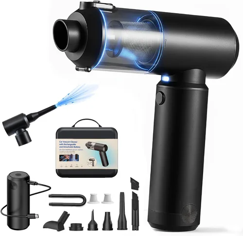 Aspiradora de Aire Plumero 78000RPM Portátil para Coche Aspiradora Inalámbrica 4 en 1 Soplador de Aire y Bomba, Batería Removible de 6000mAh