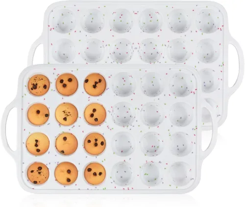 Miniatura 22 de CAKETIME Molde para mini muffins, molde para mini cupcakes con marco reforzado de metal, moldes para muffins de silicona antiadherentes con asa