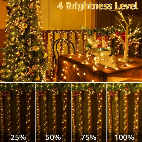 Miniatura 7 de Ollny Luces de Navidad, 198 pies, 600 LED para exteriores, impermeables, con enchufe, luces para árbol de Navidad con 8 modos, control remoto
