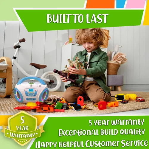 Miniatura 6 de TinyGeeks Tunes Reproductor de CD para niños Boombox - NUEVO 2023 - Radio FM - Baterías incluidas - Linda radio CD blanca con altavoces para niños