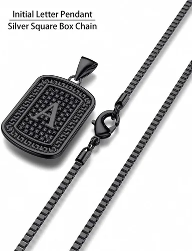 Miniatura 6 de Airrty Collar con colgante de letra A-Z con inicial para hombres y mujeres, chapado en plata de ley, collares de letras para hombres, caja cuadrada