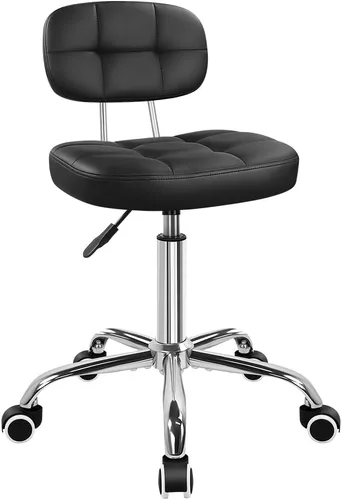 KKTONER Silla de oficina en casa negra Taburete con ruedas giratorias con respaldo ajustable en altura para oficina en casa, escritorio de