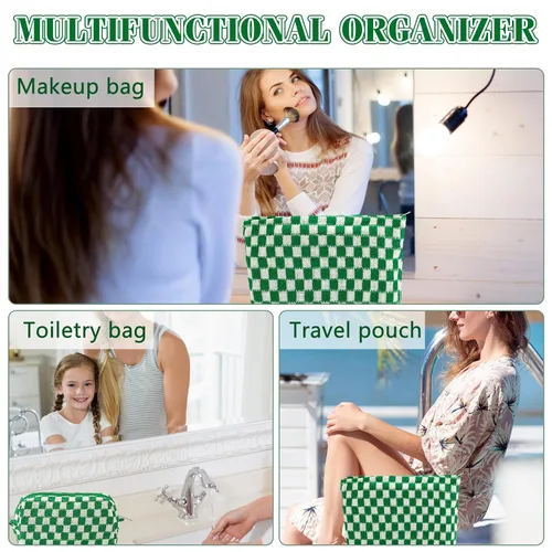 Miniatura 3 de ZLFSRQ Bolsa de maquillaje a cuadros para mujer, grande y pequeña, juego de bolsa de cosméticos a cuadros, bolsas de aseo de viaje, bolsa