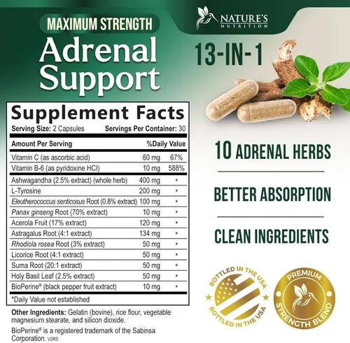 Miniatura 2 de Nature's Nutrition Suplementos de apoyo suprarrenal Cortex Complex, el mejor suplemento energético, apoya la salud y los niveles de energía