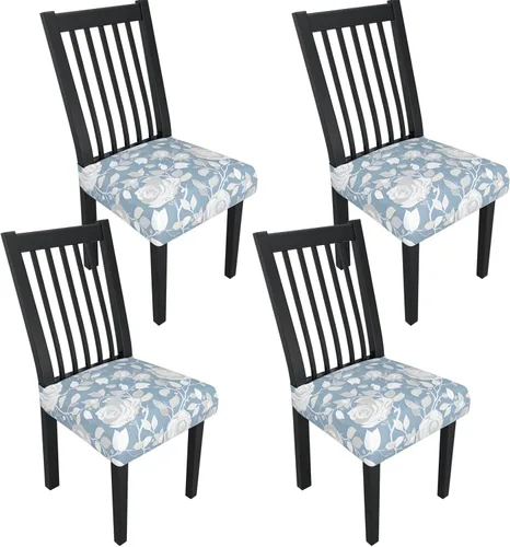 Miniatura 109 de Juego de 4 fundas elásticas para sillas de comedor, fundas para sillas de comedor con estampado floral, fundas para asientos de sillas con estampado