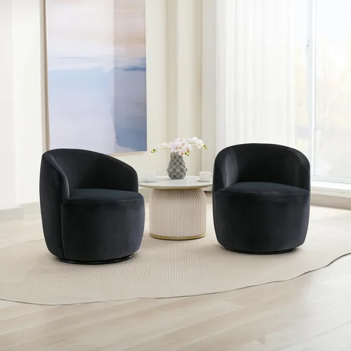 Miniatura 10 de FOXHUNTER Silla giratoria de barril, sillón individual pequeño de 360°, cómodo sofá redondo, sillas de botón acolchadas, modernas sillas de acento